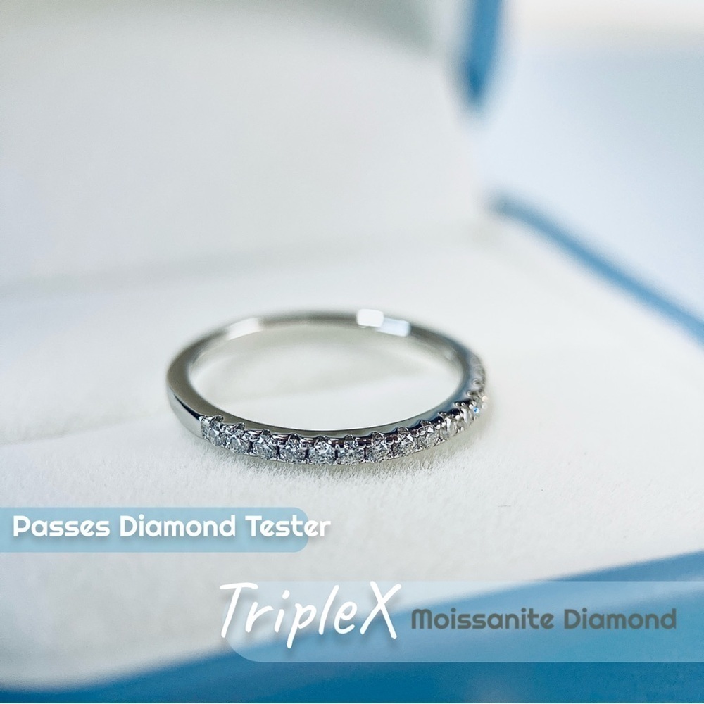 S925 Half Eternity Ring Band in 18K Gold Plated Moissanite Stones - Picture 2 of 5